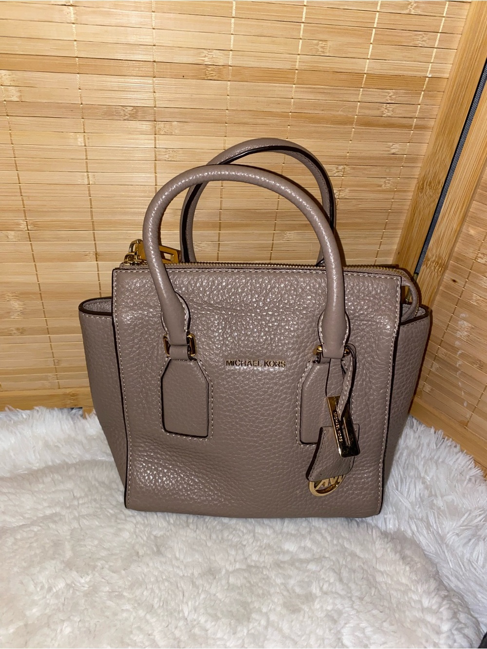 Michael Kors tan Pebbled Leather Satchel Bag purse